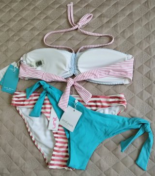 Bikini Talla L Rayas Azul y Rosa