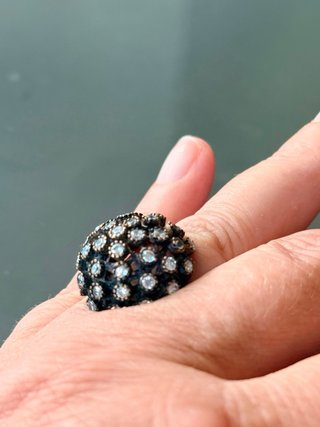 Anello vintage ottone brunito e argento 925