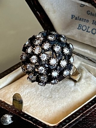 Anello vintage ottone brunito e argento 925