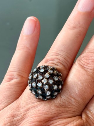 Anello vintage ottone brunito e argento 925