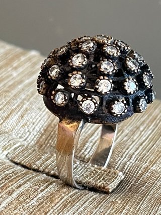 Anello vintage ottone brunito e argento 925