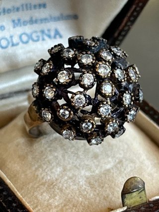 Anello vintage ottone brunito e argento 925