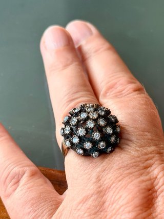 Anello vintage ottone brunito e argento 925