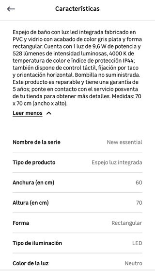 Espejo Baño con Luz LED