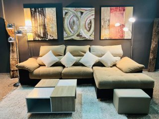 Sofá chaise longue extensible beige