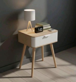 Lote 2 mesitas de noche madera y blanco