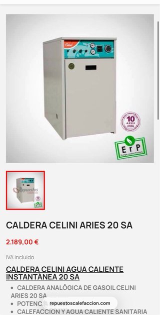Caldera Celini 20 SA Agua Caliente Instantánea