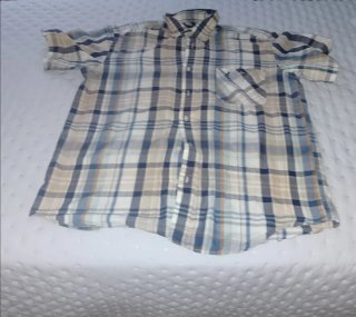 Camisa de cuadros hombre beige y azul