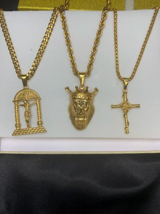 Set 3 Collane con Ciondoli Uomo Oro Placcato