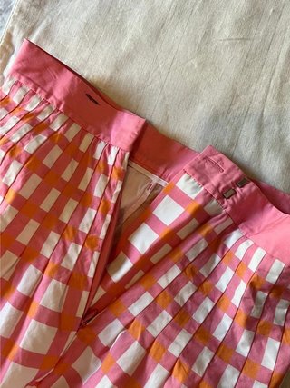 COS Midi Skirt Checked Full Cotton Pink Orange Great Condition