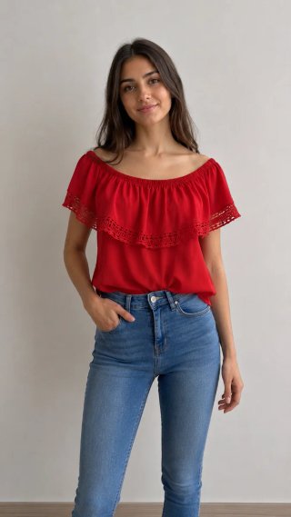 Camiseta roja hombros descubiertos talla S