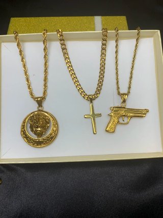 Set 3 Collane con Pendenti Oro Placcato