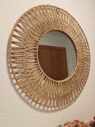 Espejo Decorativo Ratán Beige y Marrón