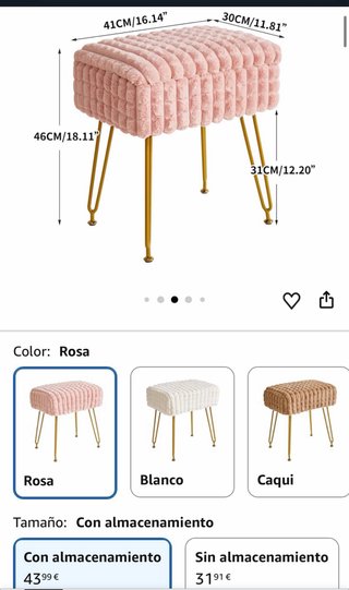 Taburete con almacenaje rosa y dorado