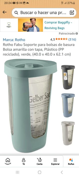 Cubo para bolsas de basura Rotho