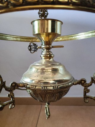 Lámpara colgante vintage dorada y cristal
