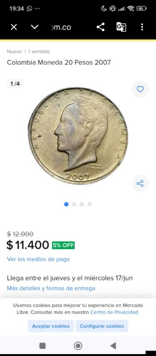 Moneda Colombia 20 Pesos 2007