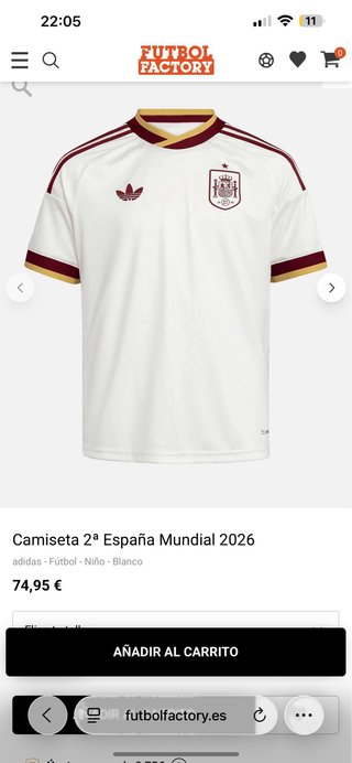 Camiseta 2ª España Mundial 2026 Adidas