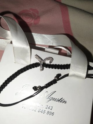 Pulsera Y Plata y Circonitas Macramé Negro