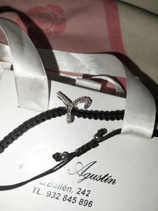 Pulsera Y Plata y Circonitas Macramé Negro