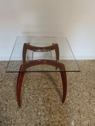 Mesa auxiliar cristal y madera