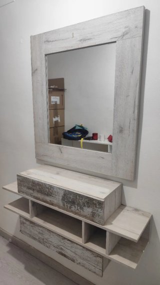 Mueble recibidor madera y cristal