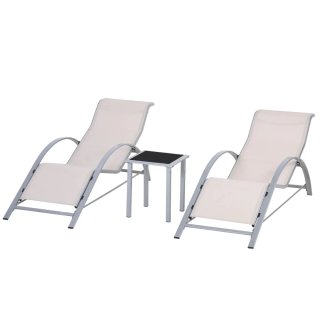 Set 2 Tumbonas y Mesa Exterior Beige/Gris