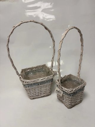 Conjunto 2 cestas mimbre blanco y gris