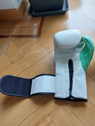 Guantes de boxeo Leone blancos y verdes + funda or