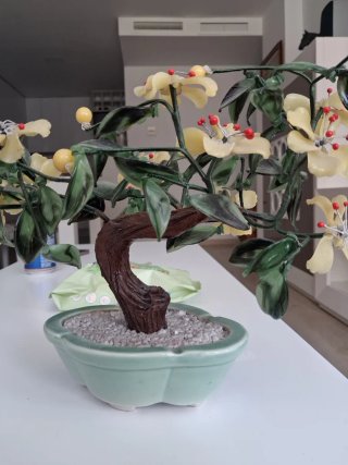 Bonsái Vintage Jade Cristal Flores Amarillas