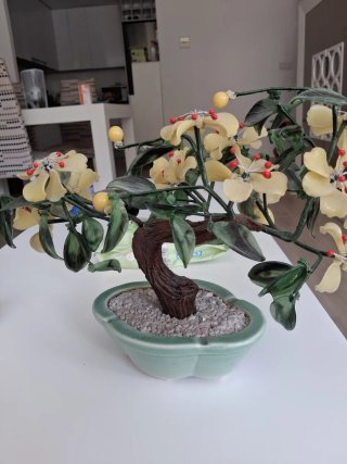 Bonsái Vintage Jade Cristal Flores Amarillas