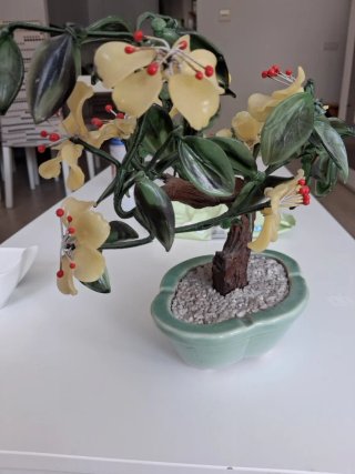 Bonsái Vintage Jade Cristal Flores Amarillas