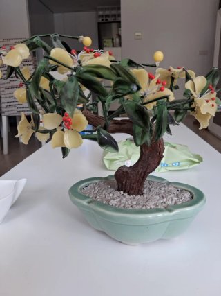 Bonsái Vintage Jade Cristal Flores Amarillas