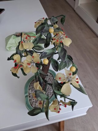 Bonsái Vintage Jade Cristal Flores Amarillas