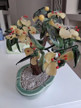 Bonsái Vintage Jade Cristal Flores Amarillas