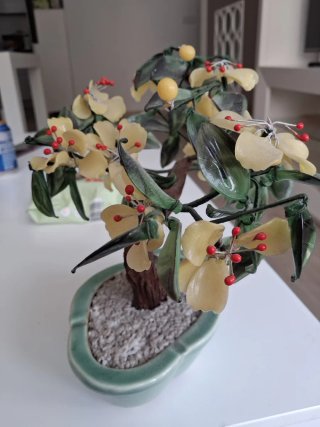 Bonsái Vintage Jade Cristal Flores Amarillas