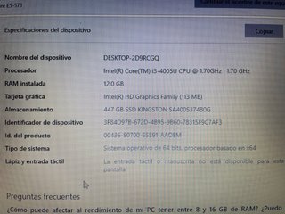 Portátil Acer i3 500GB SSD Amarillo