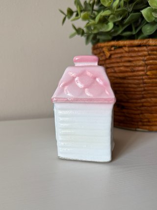 Hucha Vintage Cerámica Casita Conejo Rosa