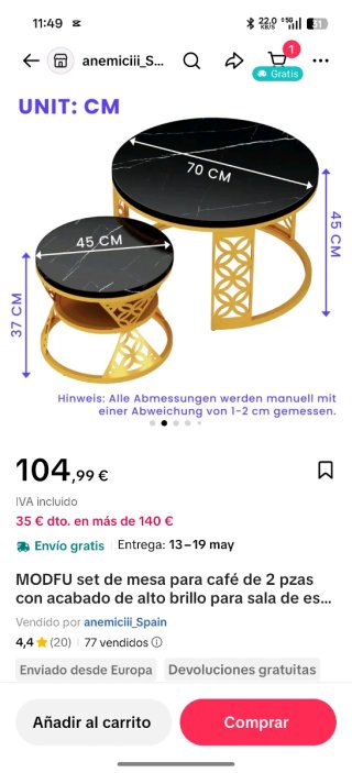 Mesitas de café MODFU mármol y metal
