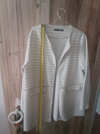 Chaqueta tipo cárdigan elegante plata y blanco