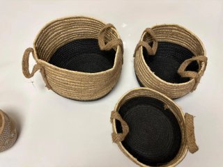 Lote 3 cestas yute marrón y negro
