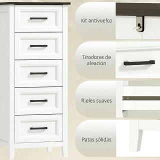 Cómoda estrecha y alta blanca con encimera