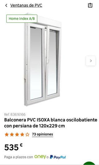 Balconera oscilobatiente con persiana