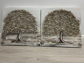 Conjunto 2 cuadros árbol relieve piedra