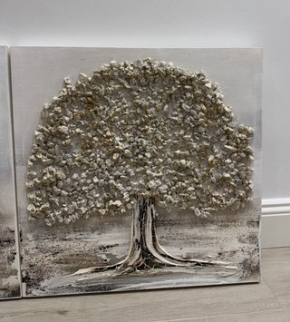 Conjunto 2 cuadros árbol relieve piedra