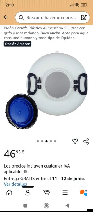 Bidón Garrafa Plástico Alimentario 50L