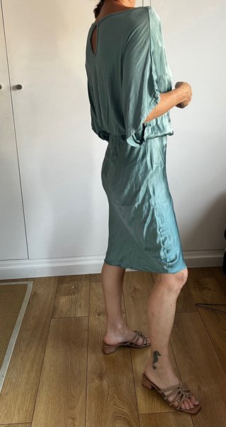 Vestido midi verde seda y algodón