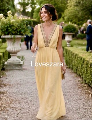 Vestido largo amarillo Zara