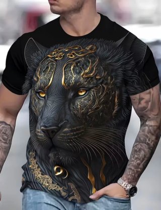 Camiseta Negra Pantera con Detalles Dorados
