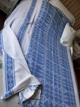 Colchas antiguas algodón azul y blanco